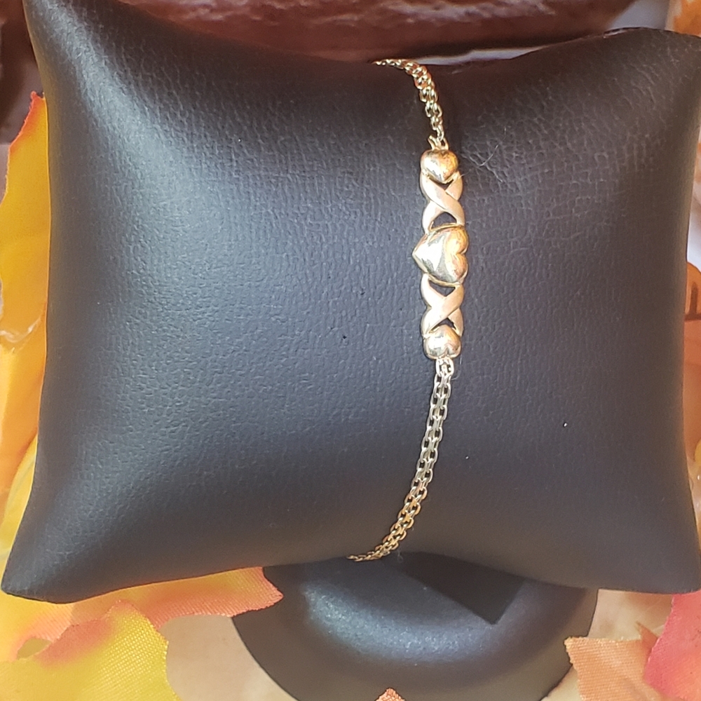 10k Yellow Gold Xo Heart Kisses 7" Chain Bracelet